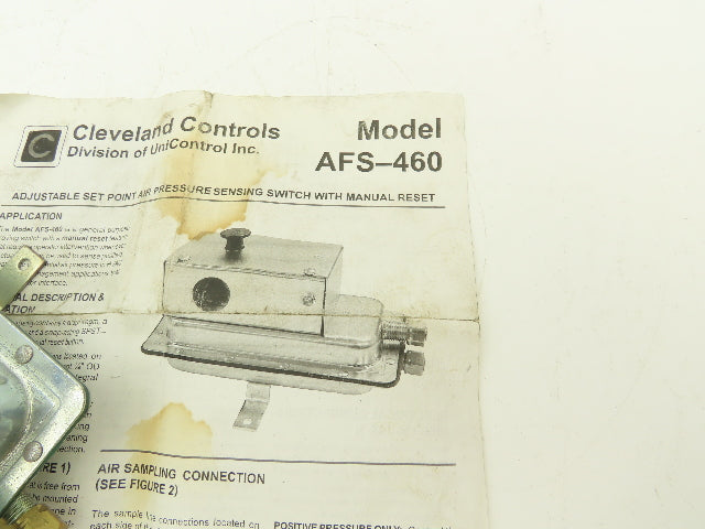 Cleveland Controls AFS-460 Adjstble Set Point Pressure Sensing Switch Man Reset