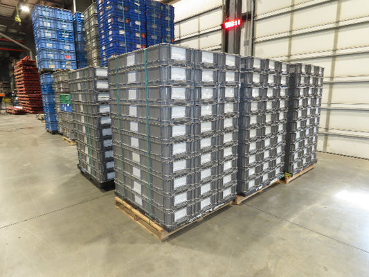 Lewis SO4815-7 Stackable GRAY Plastic Tote Container Bin 48x15x7" Lot of 30