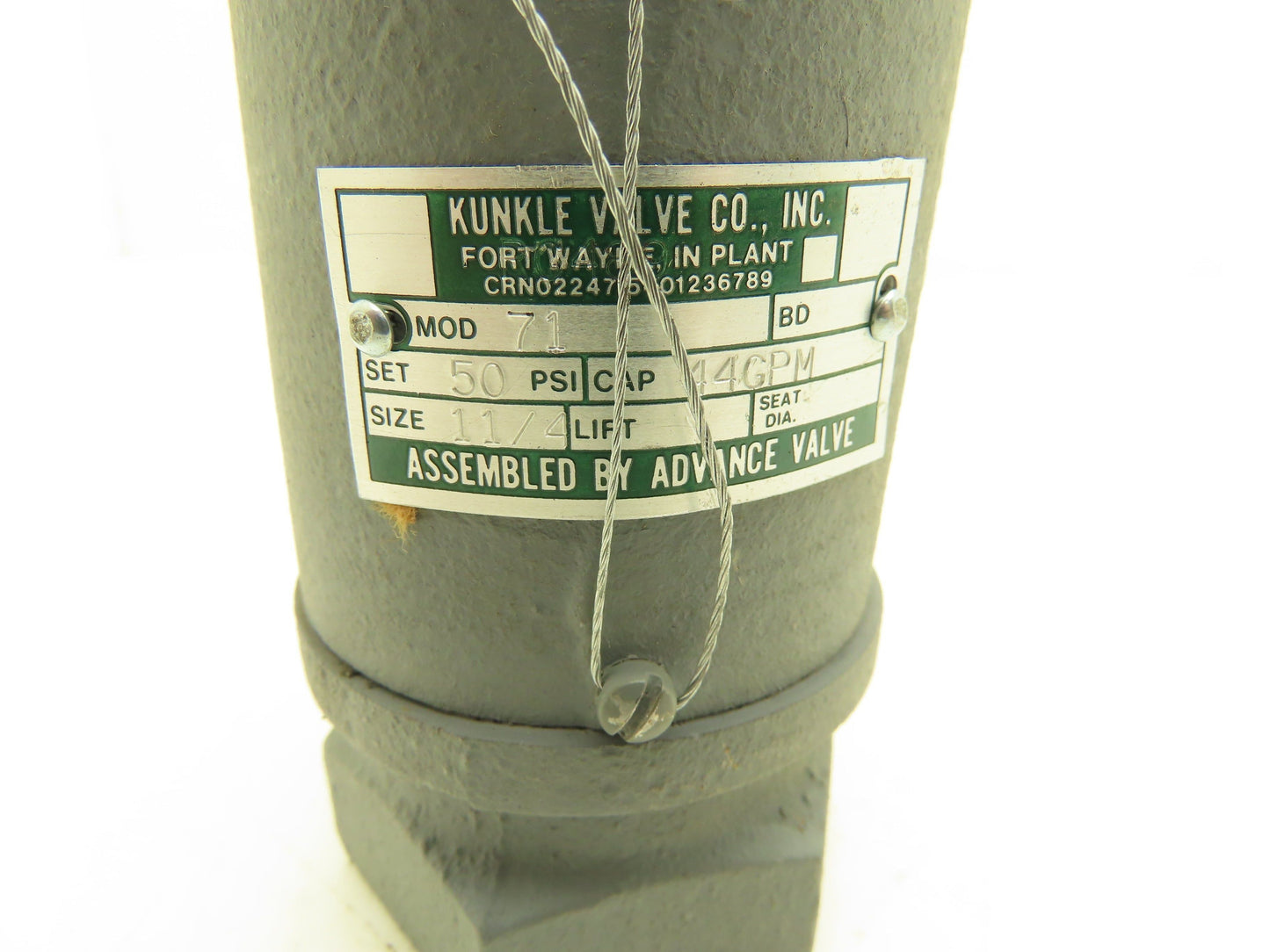 Kunkle 71 Relief Valve Set 50 PSI 44GPM 1-1/4NPT