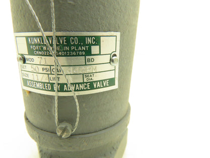 Kunkle 71 Relief Valve Set 50 PSI 44GPM 1-1/4NPT