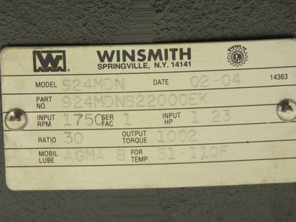 Winsmith 924MDN Gearbox 30:1 Reducer 58 RPM Dual Shaft 143/145TC *Broken Flange*