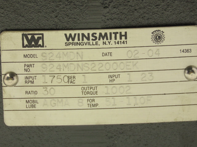 Winsmith 924MDN Gearbox 30:1 Reducer 58 RPM Dual Shaft 143/145TC *Broken Flange*