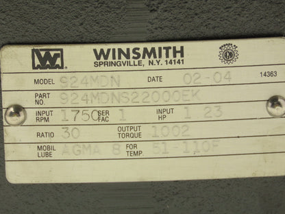 Winsmith 924MDN Gearbox 30:1 Reducer 58 RPM Dual Shaft 143/145TC *Broken Flange*