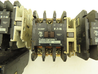 Cutler Hammer C25DND330 LR2D1307 Set of 3x 30A Contactors 1x Overload Relay