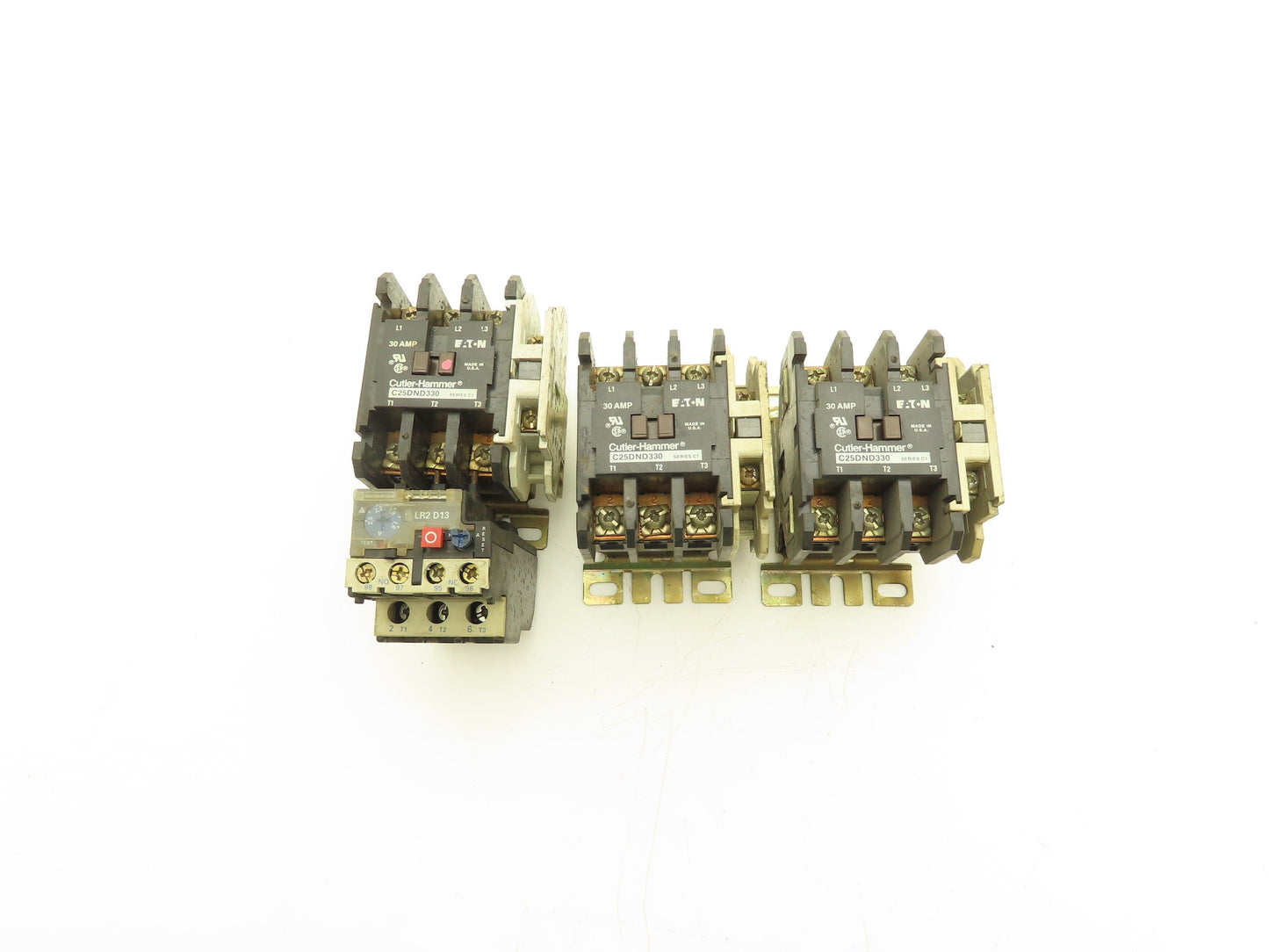 Cutler Hammer C25DND330 LR2D1307 Set of 3x 30A Contactors 1x Overload Relay
