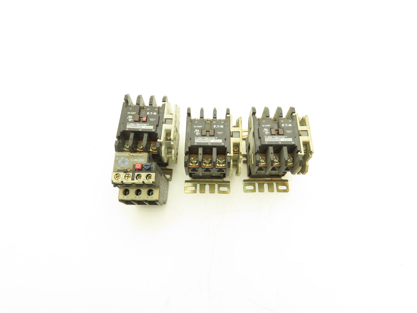 Cutler Hammer C25DND330 LR2D1307 Set of 3x 30A Contactors 1x Overload Relay