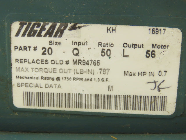 Dodge Tigear 2 MR94765 Gearbox 50:1 Reducer .7Hp 35 RPM LH 56C *Broken Flange*