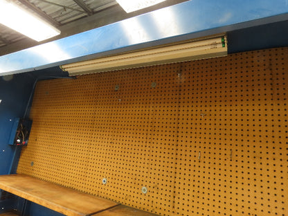 Butcher Block Top Lighted Work Bench Station Pegboard 96"W 34"D 34"H