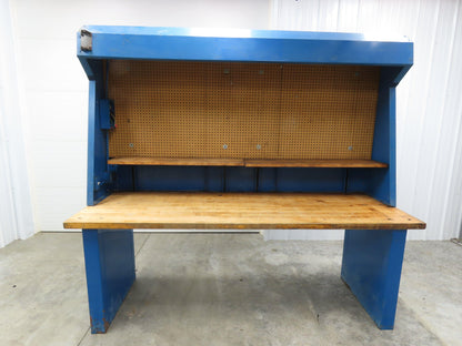 Butcher Block Top Lighted Work Bench Station Pegboard 96"W 34"D 34"H