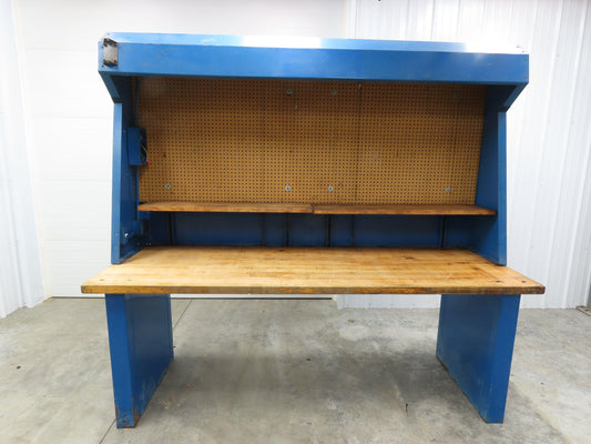 Butcher Block Top Lighted Work Bench Station Pegboard 96"W 34"D 34"H