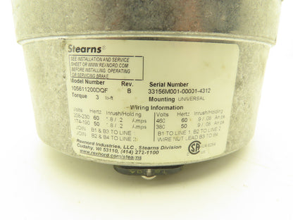 Stearns 105611200DQF Motor Brake 3 lb. ft Torque 230/460VAC