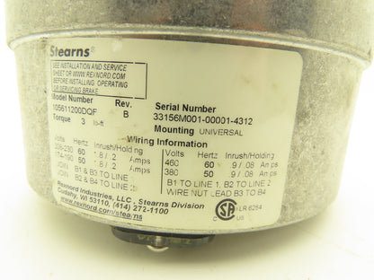 Stearns 105611200DQF Motor Brake 3 lb. ft Torque 230/460VAC