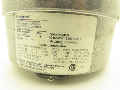 Stearns 105611200DQF Motor Brake 3 lb. ft Torque 230/460VAC