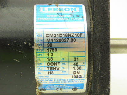Leeson CM31D18NZ10F 90V DC Motor 1/8Hp 1.3A 1750 RPM 31 Frame TENV M1120027.00