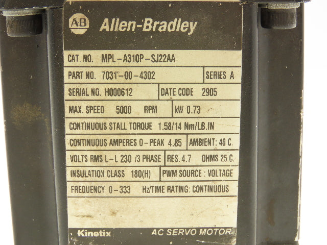 Allen Bradley MPL-A310P-SJ22AA AC Servo Gear Motor 230V 3PH 10:1 Reducer