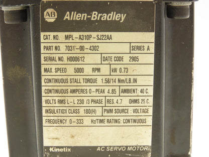 Allen Bradley MPL-A310P-SJ22AA AC Servo Gear Motor 230V 3PH 10:1 Reducer