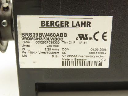 Berger Lahr VRDM3913/50LWBOO Servo Stepper Motor 230V 6Nm BRS39BW460ABB