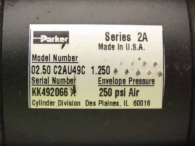 Parker Series 2A Pneumatic Air Cylinder 2.5" Bore 1.25" Stroke Foot Mount
