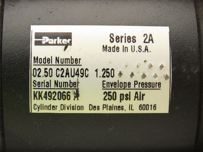 Parker Series 2A Pneumatic Air Cylinder 2.5" Bore 1.25" Stroke Foot Mount