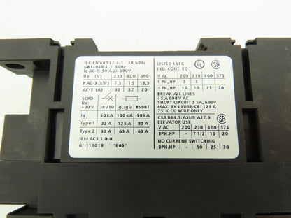 Siemens 3RT1034-1AK64 Motor Starter Contactor 600VAC 45A 18.5kW 3PH 30HP