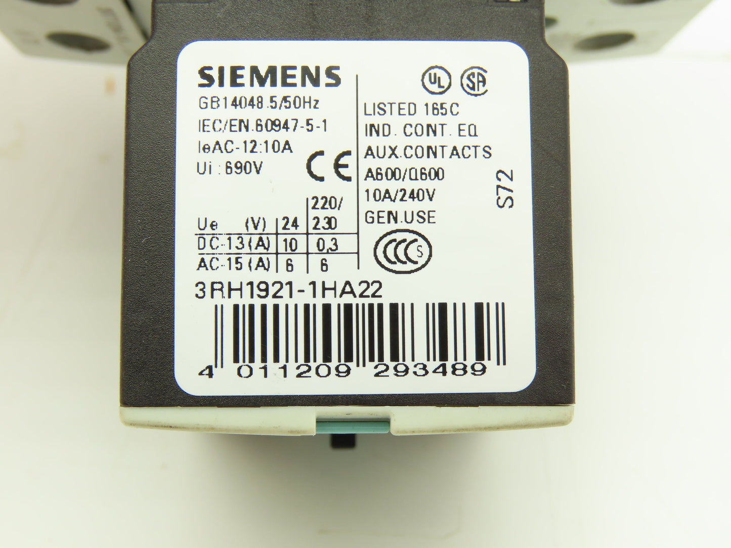 Siemens 3RT1034-1AK64 Motor Starter Contactor 600VAC 45A 18.5kW 3PH 30HP