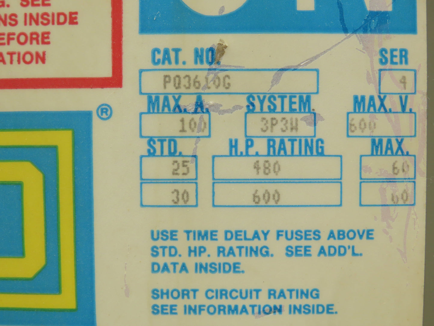 Square D PQ3610G I-Line Busway Unit 100A 480V 60HP 3 Pole 3Ph Fused