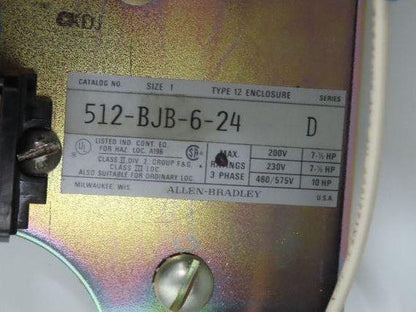 Square D 512-BJB-6-24 Combination Dual Motor Starter 10Hp 3Ph Size 1