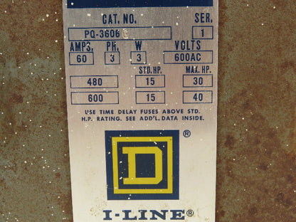 Square D PQ3606G Ser 1 Busway Switch Fusebox 30HP 60A 3 Pole Rusty but Solid