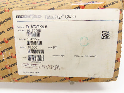 Rexnord D1873TK4.5 4.5" TableTop Conveyor Chain 10' Gray Side Flexing
