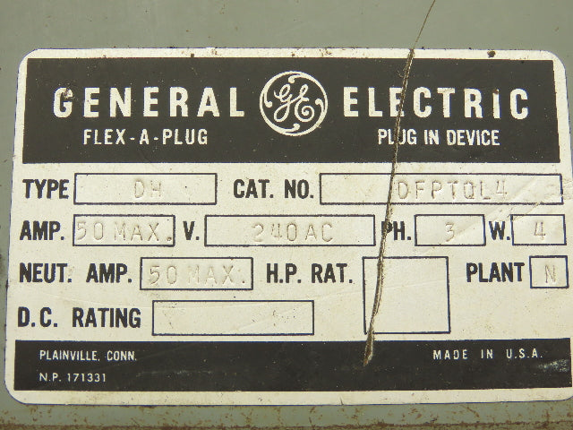 GE DFPTQL4 3-Pole Circuit Breaker Flex-a-Plug 240VAC 3P4W 50A Max