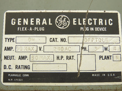 GE DFPTQL4 3-Pole Circuit Breaker Flex-a-Plug 240VAC 3P4W 50A Max