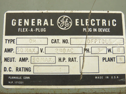 GE DFPTQL4 3-Pole Circuit Breaker Flex-a-Plug 240VAC 3P4W 50A Max