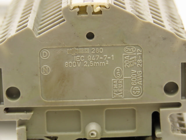 Wago 280 3-Wire 20A Terminal 600V 2.5mm² 28-12AWG DIN Rails Lot of 215
