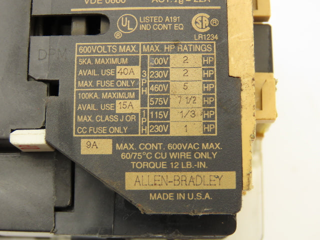 Allen Bradley Motor Starter Reversing Contactor 575V 7.5HP 40A 3 PH Set Lot of 5