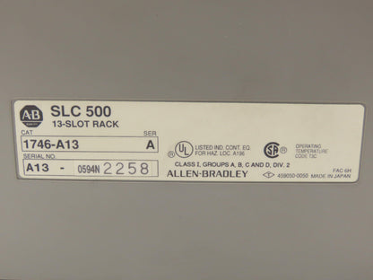 Allen Bradley 1746-A13 1746-P2 SLC 500 Power Supply 13-Slot I/O Chassis Rack