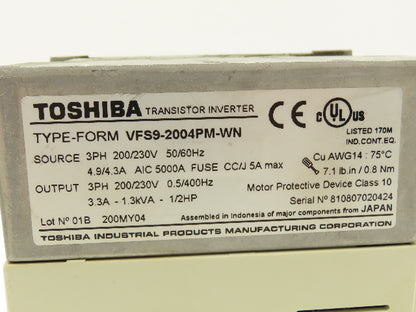 Toshiba VFS9-2004PM-WN Power Supply 3PH 230VAC In/Out 0.5-400Hz Out
