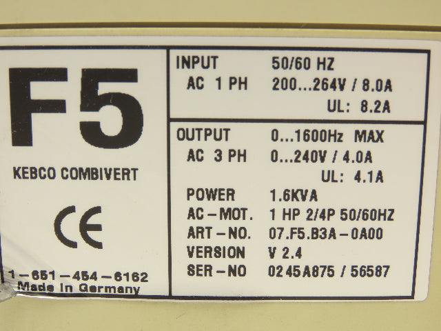 07.F5.B3A-0A00 F5 Power Supply 0-1600Hz 3PH 0-240V 4A Output 1PH 200-264V 8A In