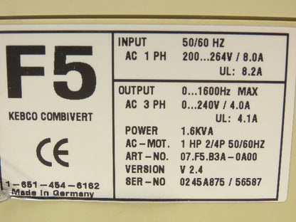 07.F5.B3A-0A00 F5 Power Supply 0-1600Hz 3PH 0-240V 4A Output 1PH 200-264V 8A In