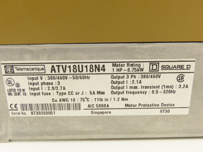 Square D Telemecanique ATV18U18N4 Variable AC Drive VFD 1Hp 460V 3PH Lot of 4