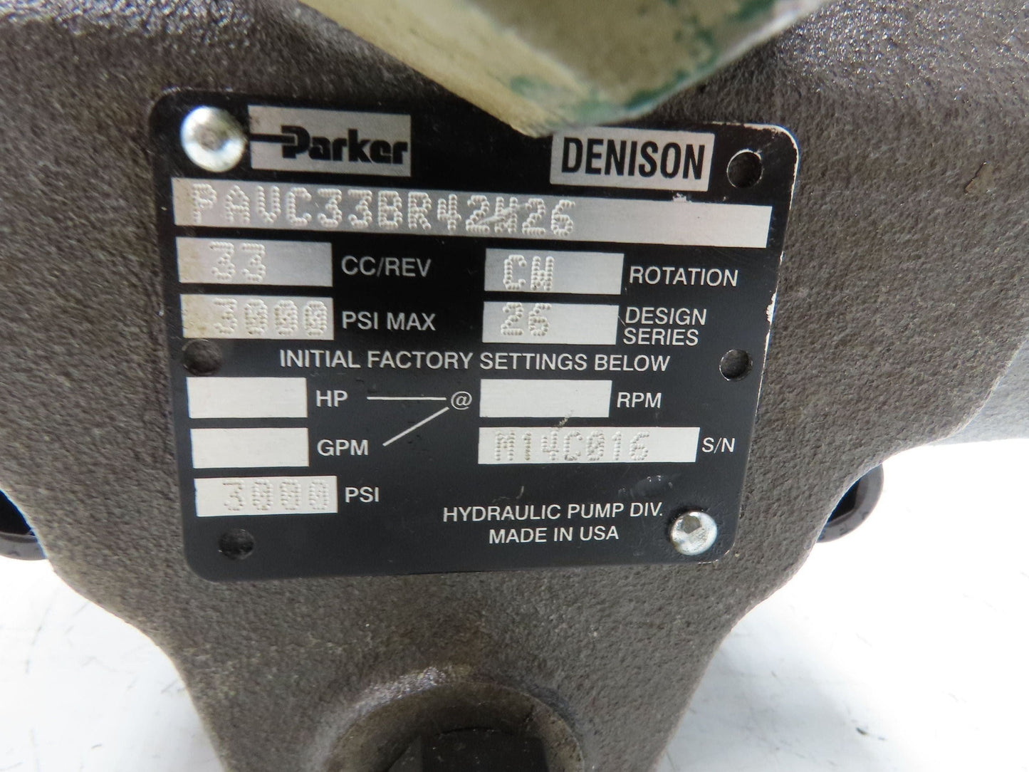 Parker PAVC33BR42W26 Hydraulic Variable Piston Pump 15 GPM 3000 PSI