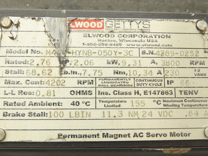 Elwood M444-HYNB-050Y-3C AC Servo Motor 3800RPM 2.76HP 3PH IP66