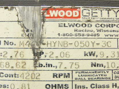 Elwood M444-HYNB-050Y-3C AC Servo Motor 3800RPM 2.76HP 3PH IP66