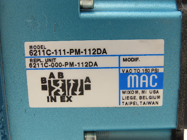 MAC 6211C-111-PM-112DA 4/2 Single Solenoid Operated Control Valve 120V