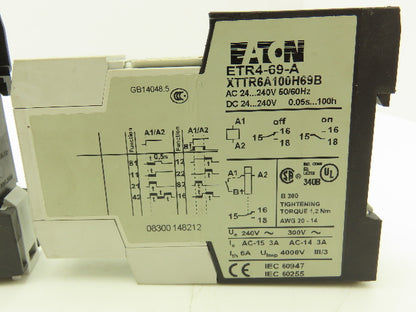 Eaton Moeller ETR4-69-A Timing Relay 24-240V AC/DC 0.05 Sec-100 Hrs Lot of 4