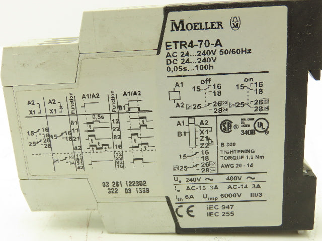 Moeller ETR4-70-A Timing Relay 24-240V AC/DC 0.05 Seconds To 100 Hours Lot of 2