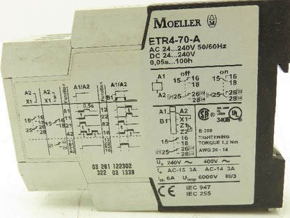 Moeller ETR4-70-A Timing Relay 24-240V AC/DC 0.05 Seconds To 100 Hours Lot of 2