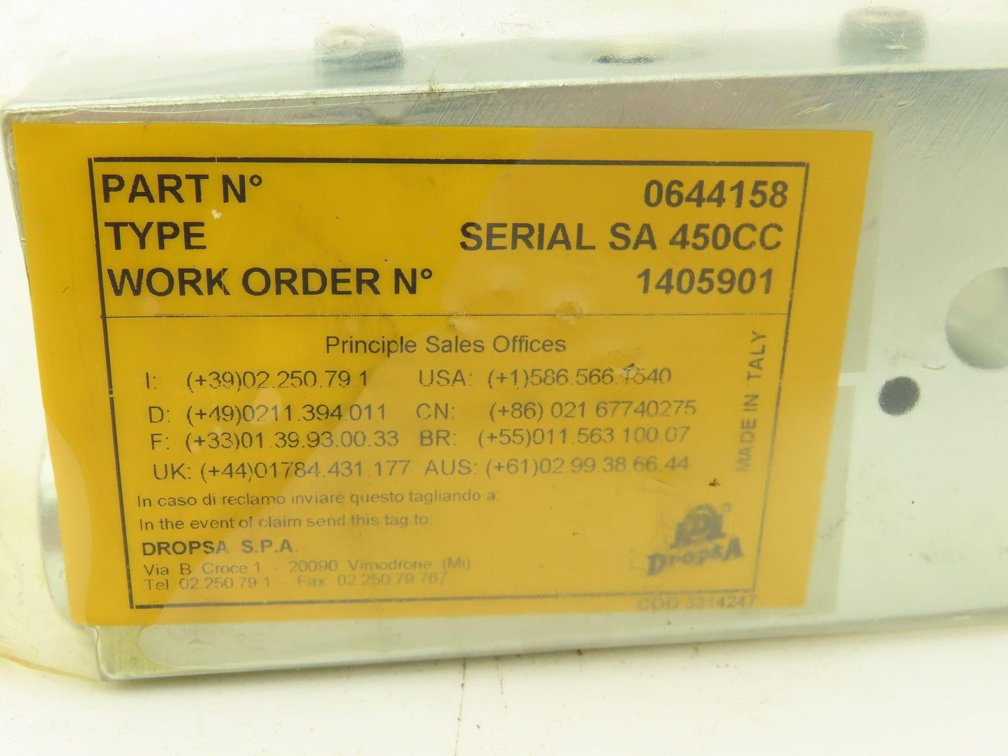DropsA SA 450 Modular Lubricator Divider Valve Metering Element 3/8" BSP