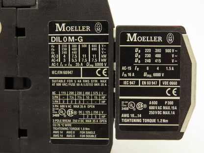 Moeller DIL0MG DIL 0 M-G Manual Motor Starter Contactor 15HP 35A 600VAC Lot of 4