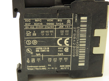 Telemecanique LP1K 0610 BD Contactor Starter Block 20A 600V 3PH 1NO Lot of 8