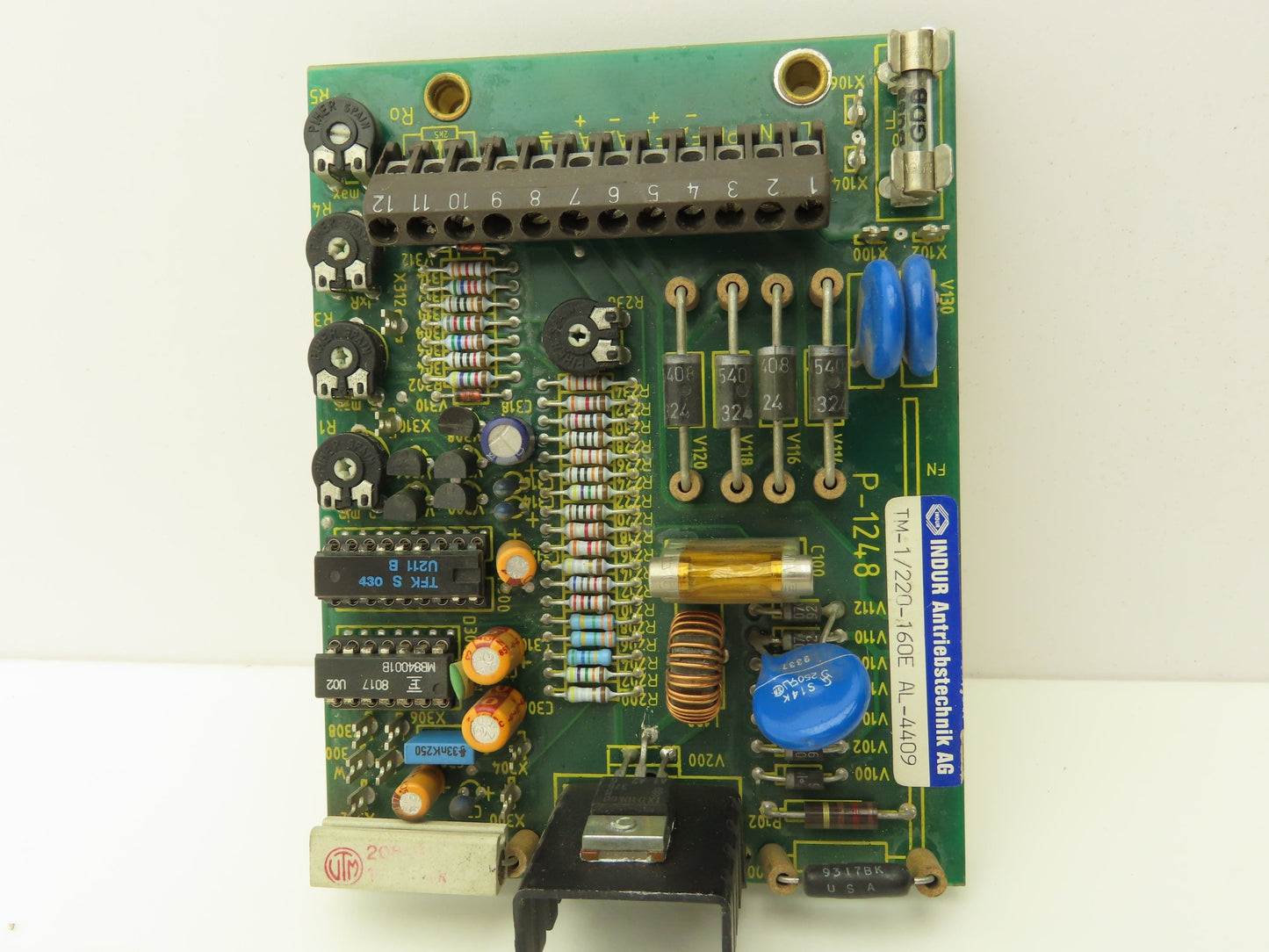INDUR TM-1/220-160E AL-4409 Printed Circuit Board 12-Pin Terminal Good Fuse